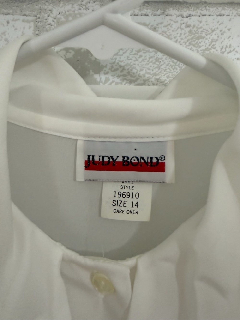 Vintage tuxedo-style blouse Judy Bond White Lace Trim Blouse Size 14 #3062 - Picture 2 of 4